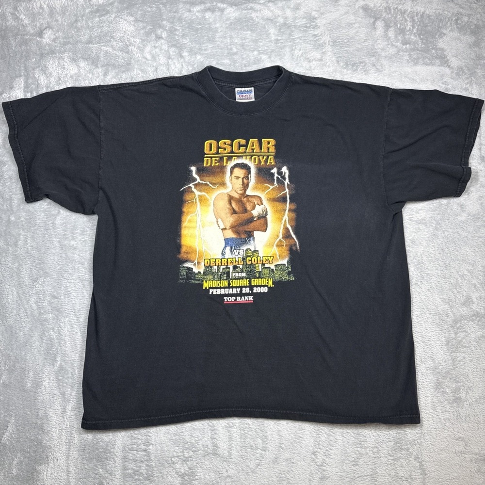 Vintage De La Hoya Coley 2000 MSG Shirt Men XXL Black Boxing Faded Y2K